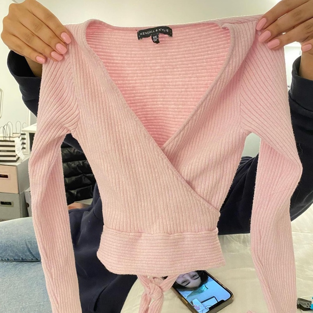 Kendall & Kylie Long Sleeve Cross-Tie Sweater